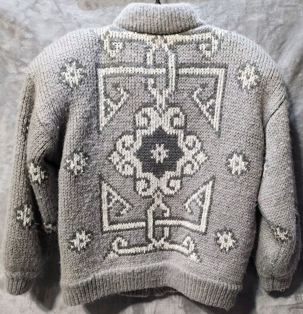 Vtg G-4000 Knit Sweater Jacket Removable Liner Womens L Gray Heavy Grandmacore